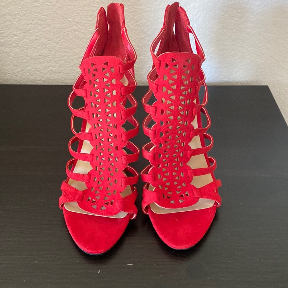 Red sandals velvety/ suede like material size 7.5US